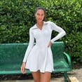 thumbnail image 2 of OQQ Womens Dress Casual Long Sleeve Elastic Simple A-Line Zipper Mini Dress, 2 of 6