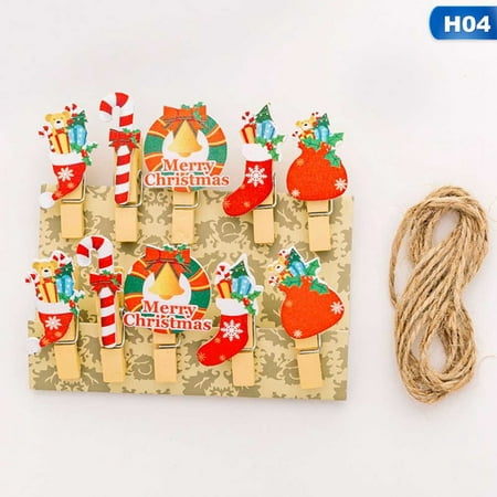 Christmas Clothespin Crafts AkoaDa 10 Pcs/Pack Christmas Wooden Clips Snowman Tree Santa Claus Mini Wooden Clips for Photo Clips Clothespin Craft Decor Clips ()