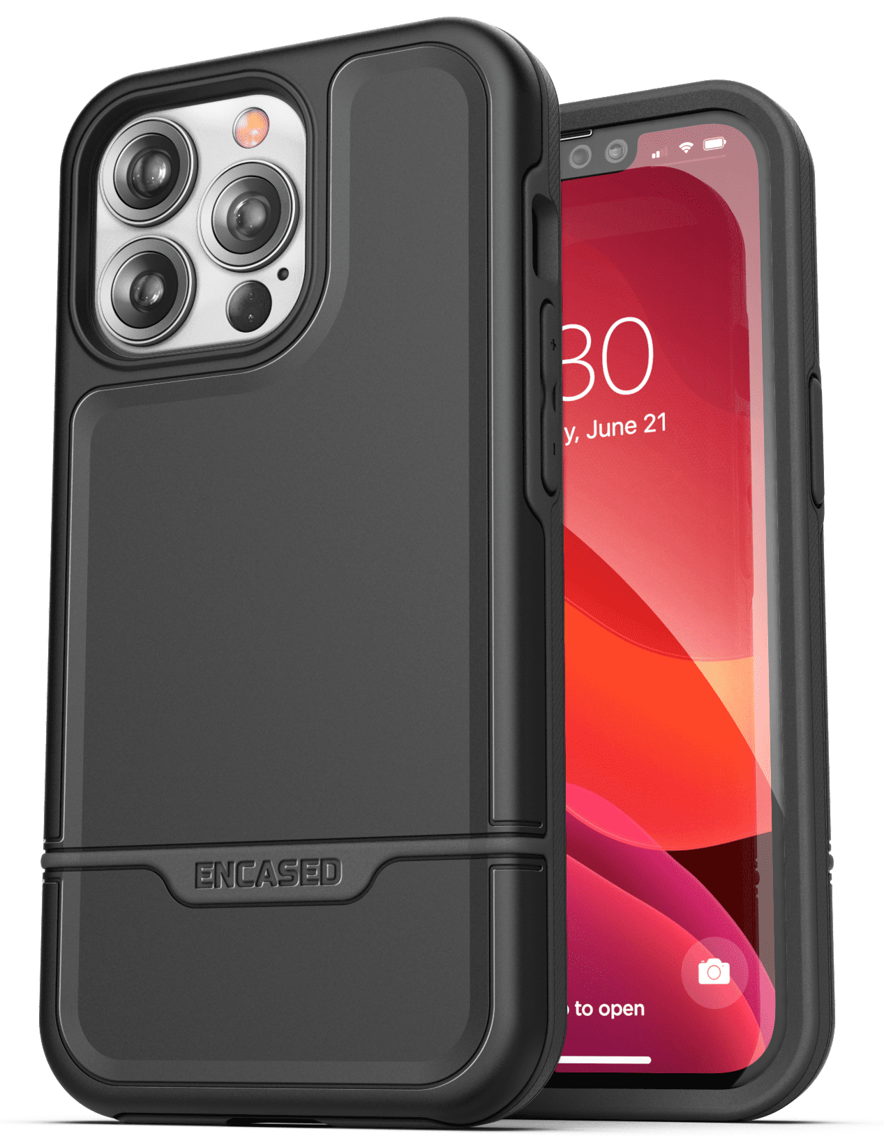 Encased Rebel Designed for iPhone 13 Pro Max Belt Clip Case (2021) Protective Shockproof Case with Holster (Black)