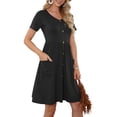 thumbnail image 4 of TARAINYA Summer Women Short Sleeve V-Neck Dresses With Buttons A-Line Pockets Sundresses Casual Knee Travel Beach Dresses, 4 of 7