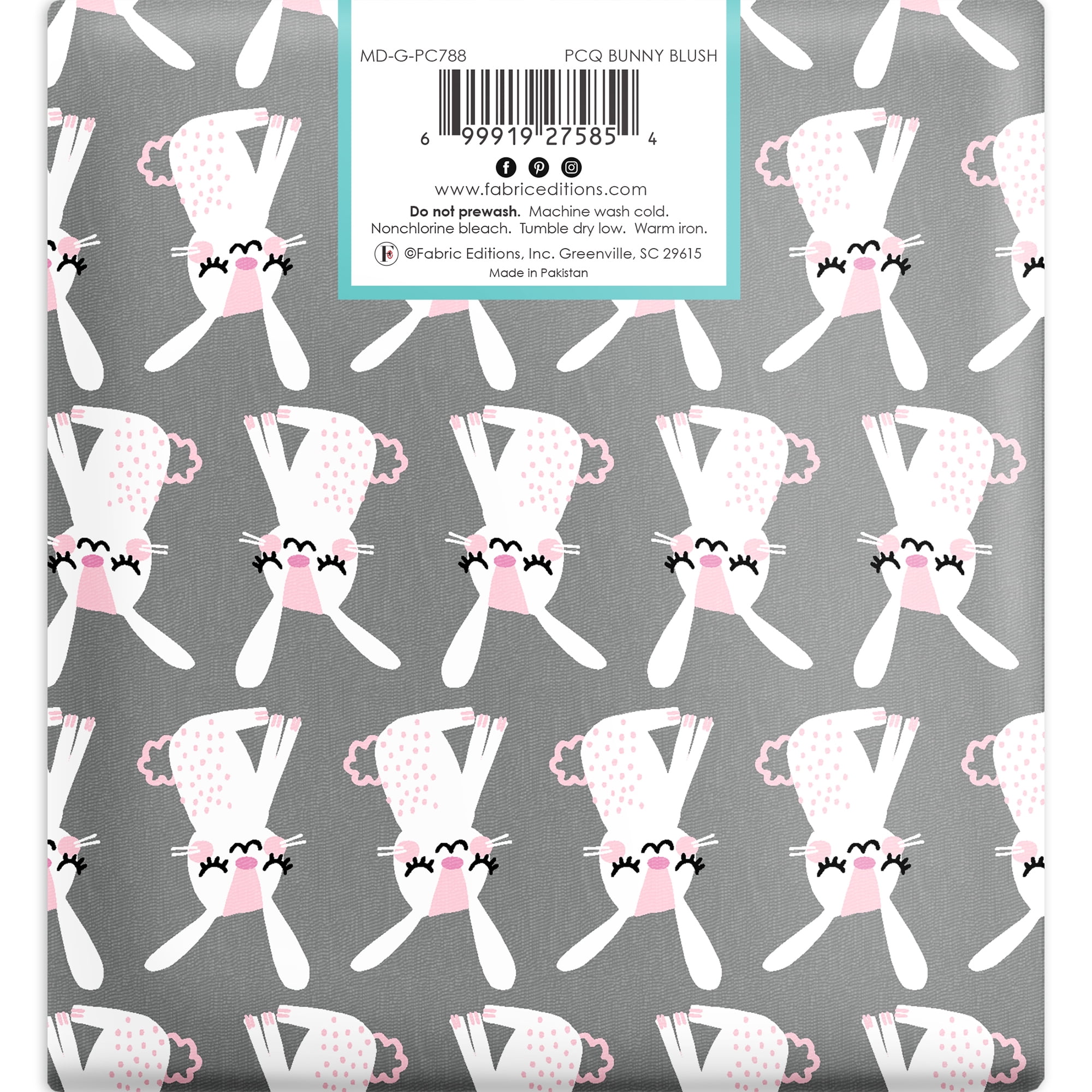 Create It 18"x21" 100% Cotton Bunny Precut Sewing & Craft Fabric, Pink 1 Piece