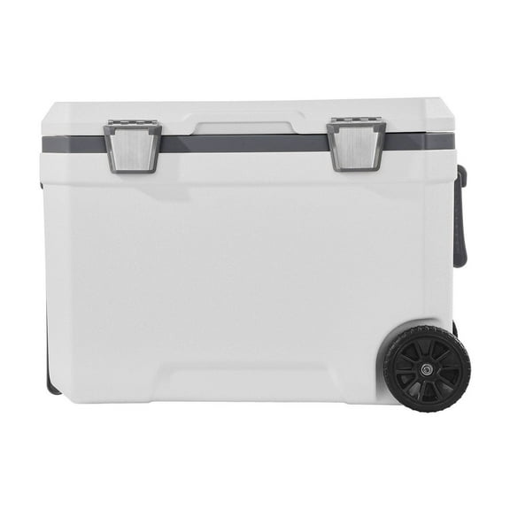 45 QT Portable Cooler on Wheels, Insulated Ice Chest - 64 Can Capacity with Cup Holders, Outdoor Camping Picnic Travel Cooler