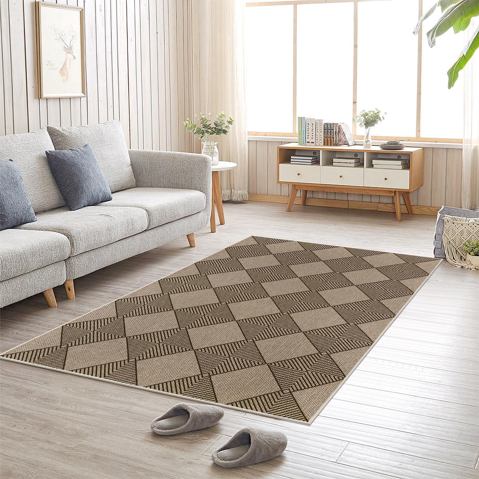Findosom 3'x5' Jute Washable Runner Rug Non Slip Natural Woven Texture Floor Carpet Farmhouse Rug for Living Room,Bedroom,Kitchen,Entryway,Indoor,Patio Area Rug,Stain Resistant Rustic Rugs,Brown