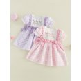 thumbnail image 3 of Cjfdfy Toddler Baby Girl Birthday Dress 1 2 3 4 Years Old Birthday Outfit Baby Girls Summer Plaid Gingham Dress Goose Letter Embroidery Bows Puff Short Sleeve Dress, 3 of 9
