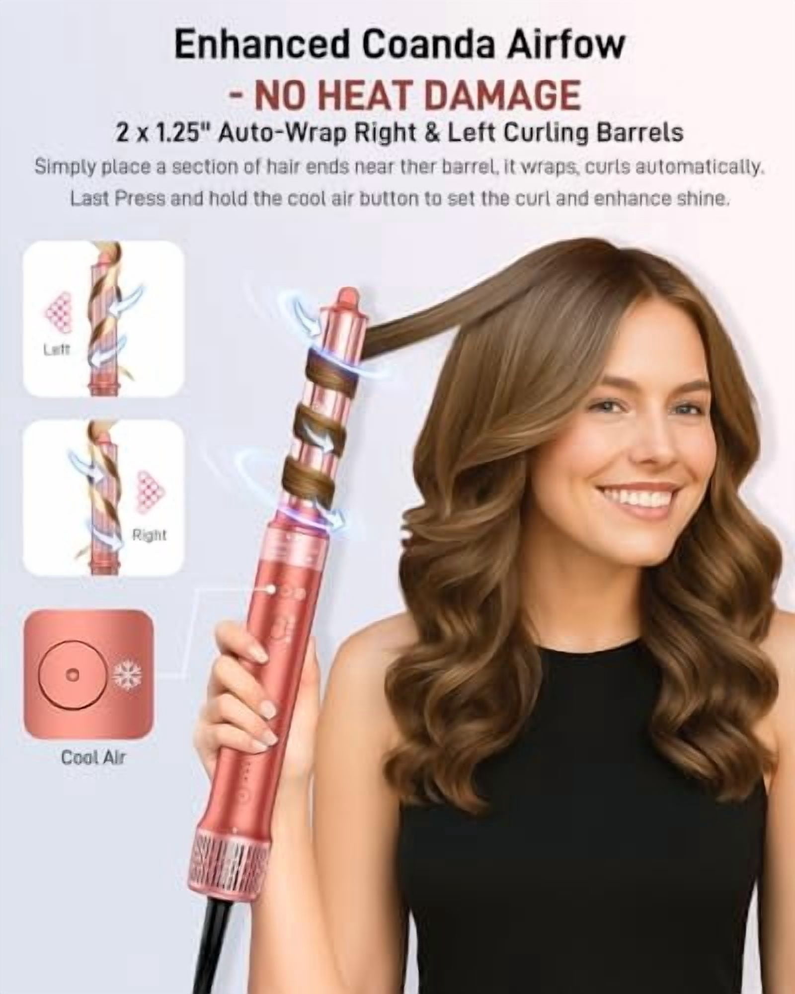 5 in 1 Hair Styler Hot Air Styler, High-Speed Hair Dryer Brush, Fast Drying No Heat Damage Ionic Blow Dryer Brush for Women Volumizing, Curling, Straighten, Frizz-Free Multi Stylers - Bronze