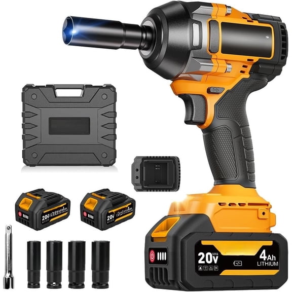 1000N.m Cordless Impact Wrench 1/2 inch,20V 740ft-lbs High Torque Impact  with 2 x 4.0 AH ,Sockets and Case,Brushless Power Impact Driver for Automotive and  Use
