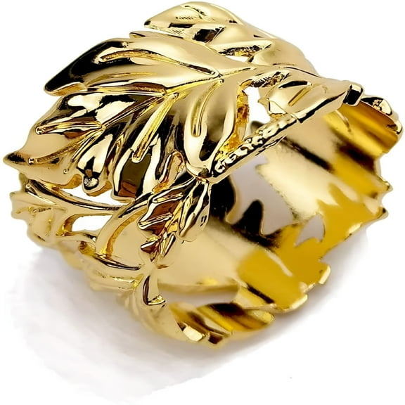 LAMIRO Set of 6 Gold Napkin Rings for Dinner Parties Weddings Receptions Family Gatherings or Everyday Use (Gold Leaf)