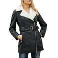 thumbnail image 2 of uublik Women Faux Leather Blazer Jackets with Faux Fur Lining Warm Winter Biker Coat with Belt Black, 2 of 5