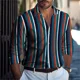 thumbnail image 1 of Camisa con botones y cuello con estampado de rayas creativas para hombre, moda informal de primavera y verano, manga larga, cómoda, para calle, 1 of 6