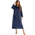 thumbnail image 4 of AherBiu Flannel Robes for Women Warm Pajamas Bathrobe Long Sleeve Zip up Hooded Night Gowns Sleepwear with Pockets, 4 of 7