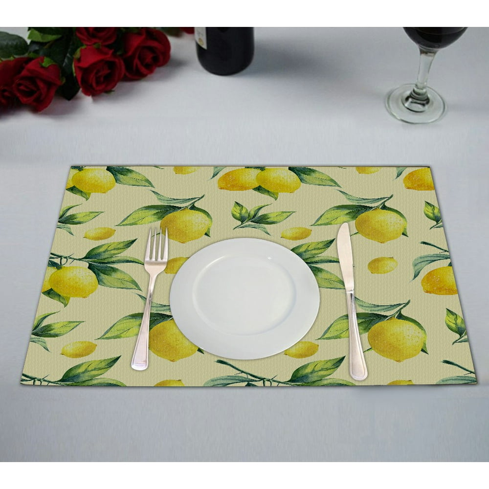 ABPHQTO Lemon Yellow Placemat 12x18 Inch,Set of 2 Table Placemats