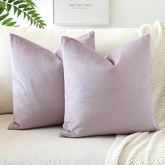 Eryueer Soft Velvet Decorative Throw Pillow Covers 22x22 Inch Solid Cushion Covers 55x55 cm Cushion Case Square Pillow Cases for Couch Sofa Living Room Bedroom Home Decor Set of 2 (Lilac)