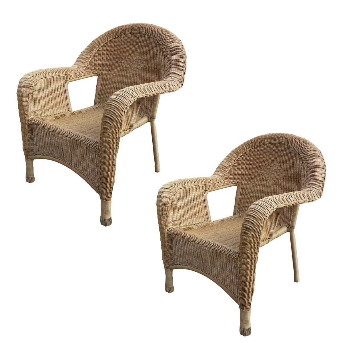 set of 2 honey brown outdoor patio resin wicker arm chairs 35.35
