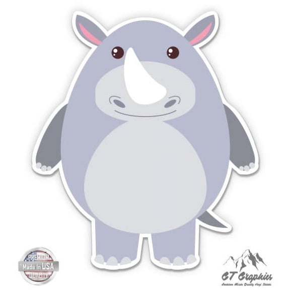 Rhino Cute - 3" Vinyl Sticker - For Car Laptop I-Pad Phone Helmet Hard Hat - Waterproof Decal