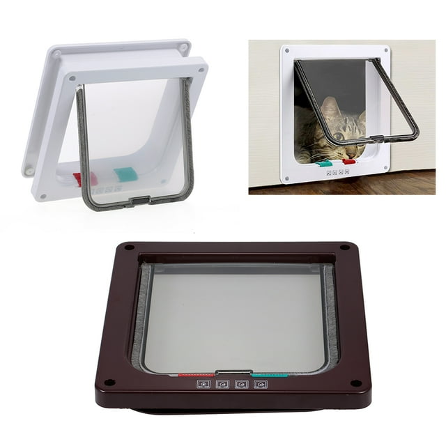 Porte pour Chat Entrée Sécurisée pour Animaux de Compagnie Porte à Rabat Ferromagnétique Verrouillage Automatique 4 Voies pour Petits Chiens