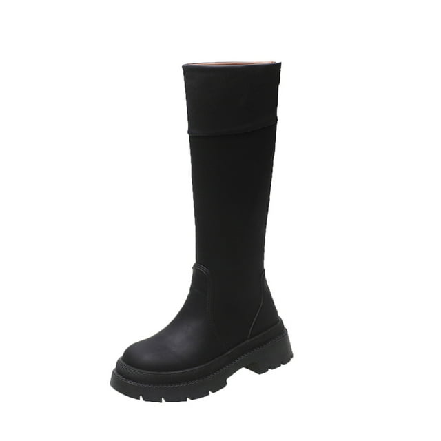 Bottes à Plateforme Hauteur Genou pour Femmes, Talon Épais, Bout Rond, Antidérapantes, Mode, Bottes d'Hiver en Cuir