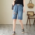 thumbnail image 4 of TINZ Women Summer Retro Style Embroidery Self Tie Plus Size Mid Length Pants Casual Ripped Straight Jeans Oversized Jean Pants for Women Designer Wide Leg Pants for Women, 4 of 5