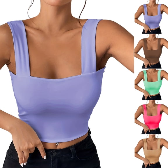 HVOBTTY Women's Summer Fashion Comfy Solid Color Sleeveless Wide Strap Round Neck Slim Breathable Versatile Soft Sport Tank Top Mint Green, XS