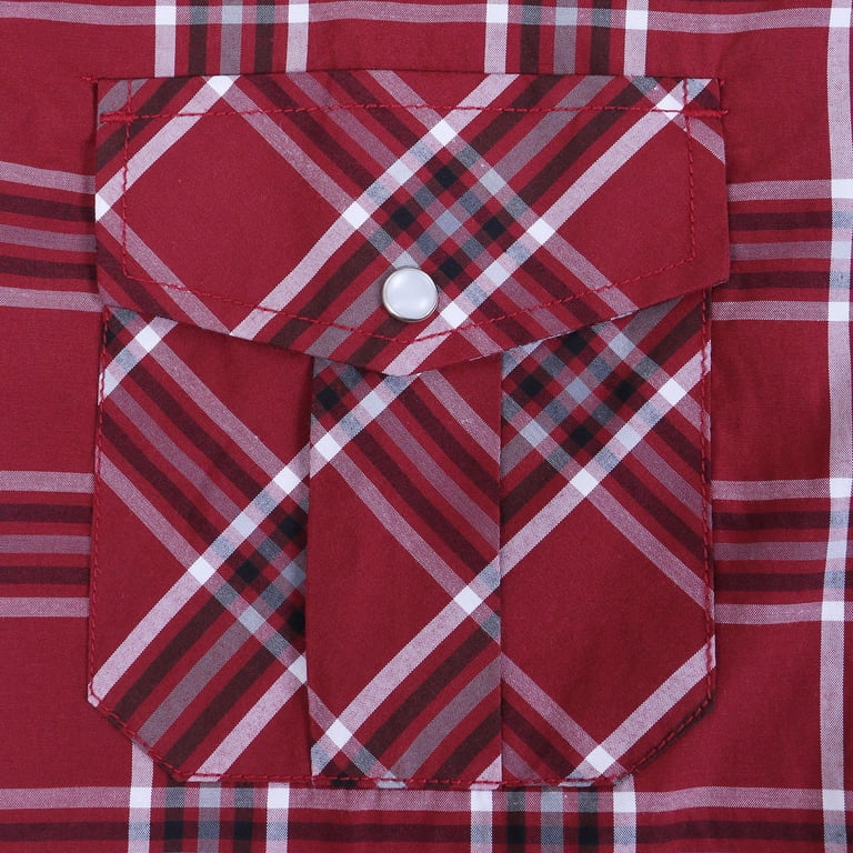Coevals Club Men's Western Pearl Snap Shirt – Long Sleeve Plaid Work Shirt With Two Pockets, Red/White, Large