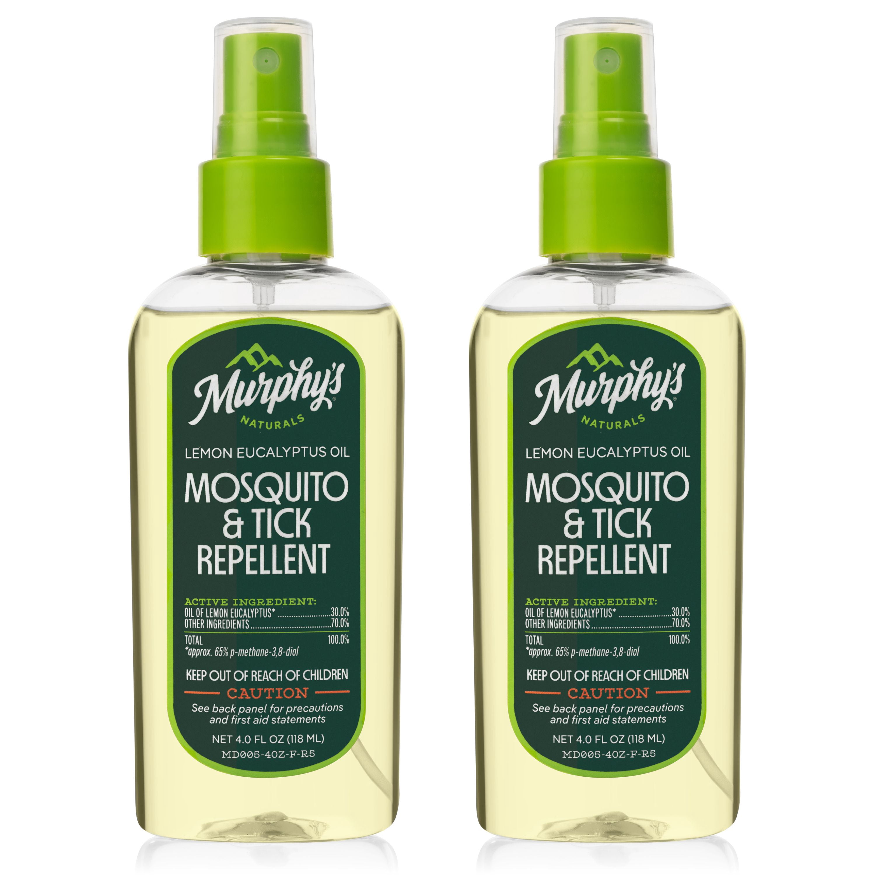 Murphys Naturals Plant-Based Mosquito & Tick Repellent Spray, Lemon Eucalyptus Oil, 4oz, 2 Pack