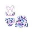 thumbnail image 2 of TiaoBug Kids Girls 3 Piece Swimsuit Criss Cross Bikini Set Hawaii Surfing Floral Print Bathing Suit Pool Party Swimwear Butterfly 12, 2 of 7