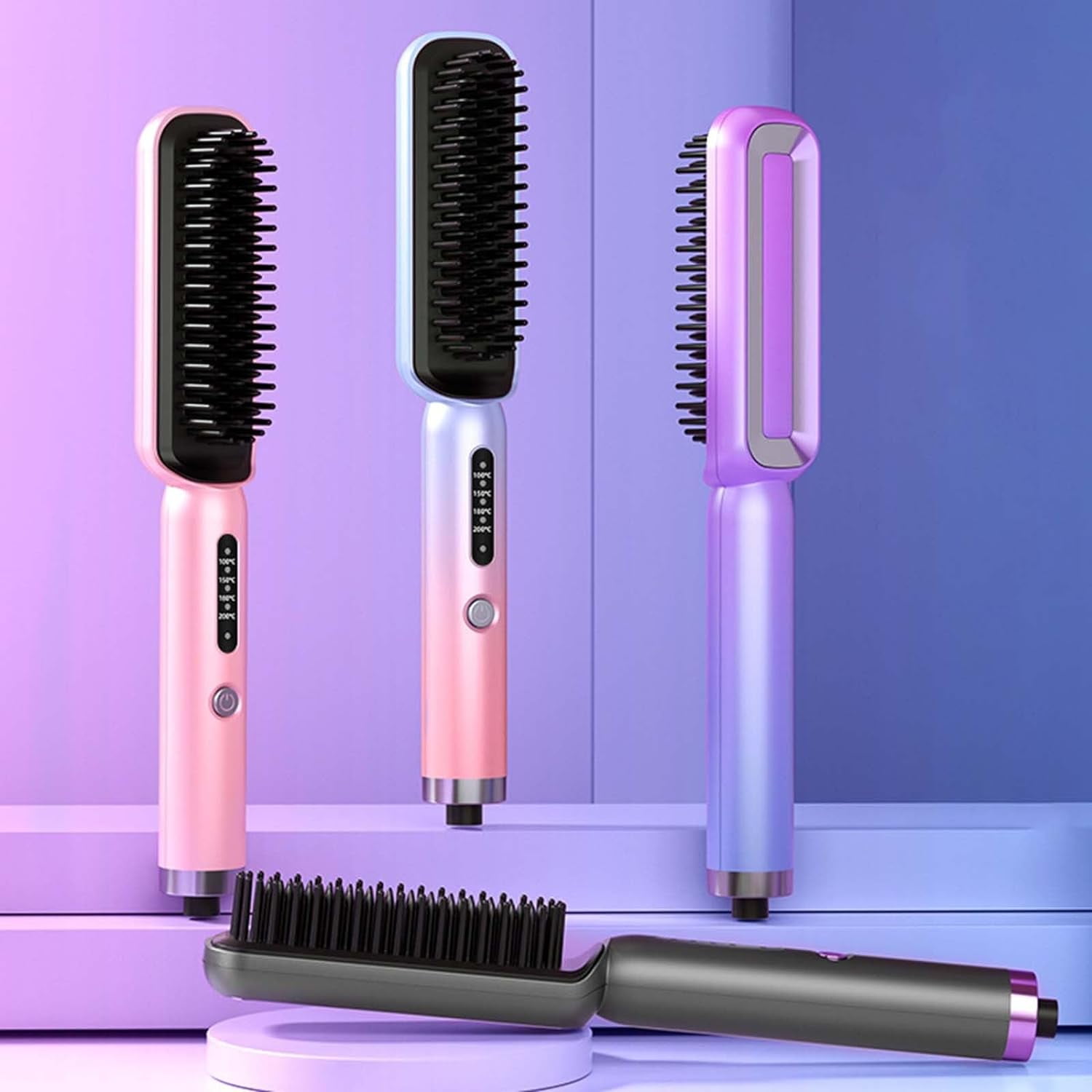 YVE Cordless Hair Straightener Brush Dry and Wet Dual Use Portable Mini Straightening Brush for Travel Hair Straightener for Women Lightweight to Carry Out USB Rechargeable Anti Scald Purple 0628 Wal...
