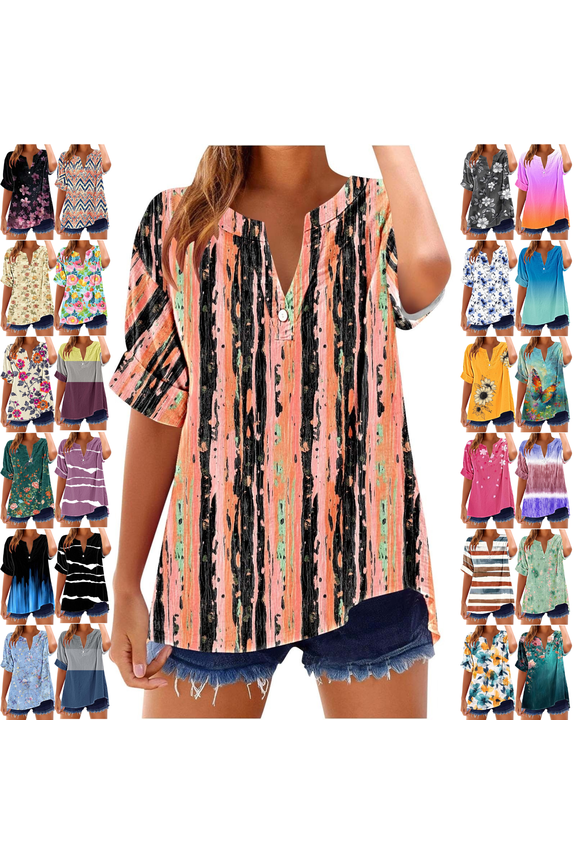 Short Sleeve Womens Tops Plus Size V Neck T Shirt Floral Printed Summer Tunic Tops Oversized Loose Fit Boho Blouses Mothers Day