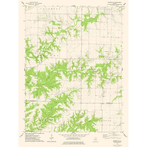 Topographical Map - Doddsville Illinois Quad - USGS 1974 - 23 x 30.77 - Vintage Wall Art