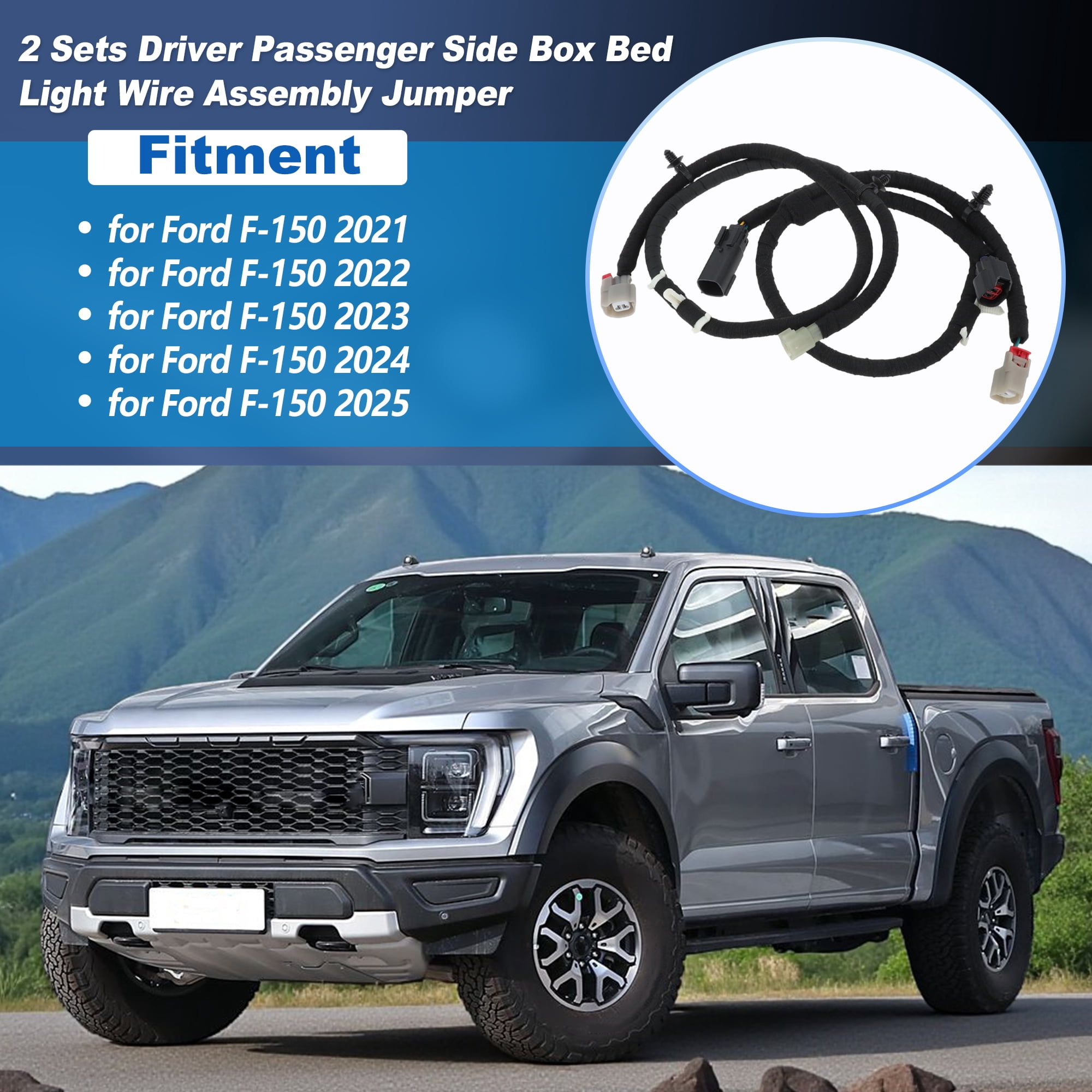 2 Set Truck Rear Cargo Box Bed Light Lamp Illumination Wiring Jumper Harness for Ford F-150 Lariat, XLT, STX, XL 2021-2025 Replace ML3Z-14A411-D ML3Z-14A411-F Driver Passenger Side