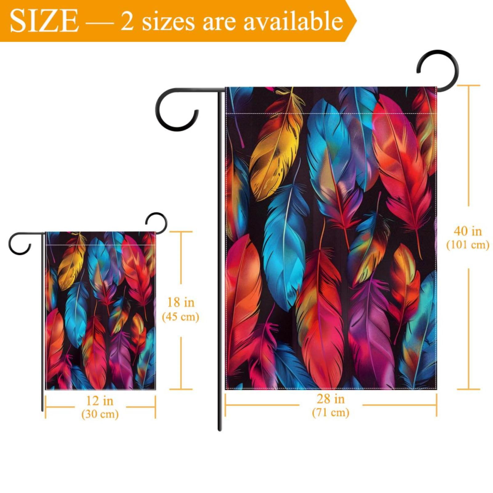 Colorful Feathers Pattern Double Sided Garden Flag Decorative Weather Resistant Yard Flag, Large DIY Vertical Flag for Farmhouse Patio Lawn, 28x40 Inch