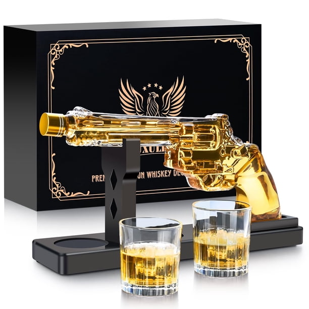 Set de decantadores Whiskey Gun LUXULISH para hombre con 2 vasos de chupito