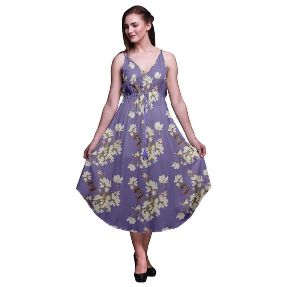 Bimba Floral Printed Women Midi Beach Dress Strappy Summer Resort Wear-Medium