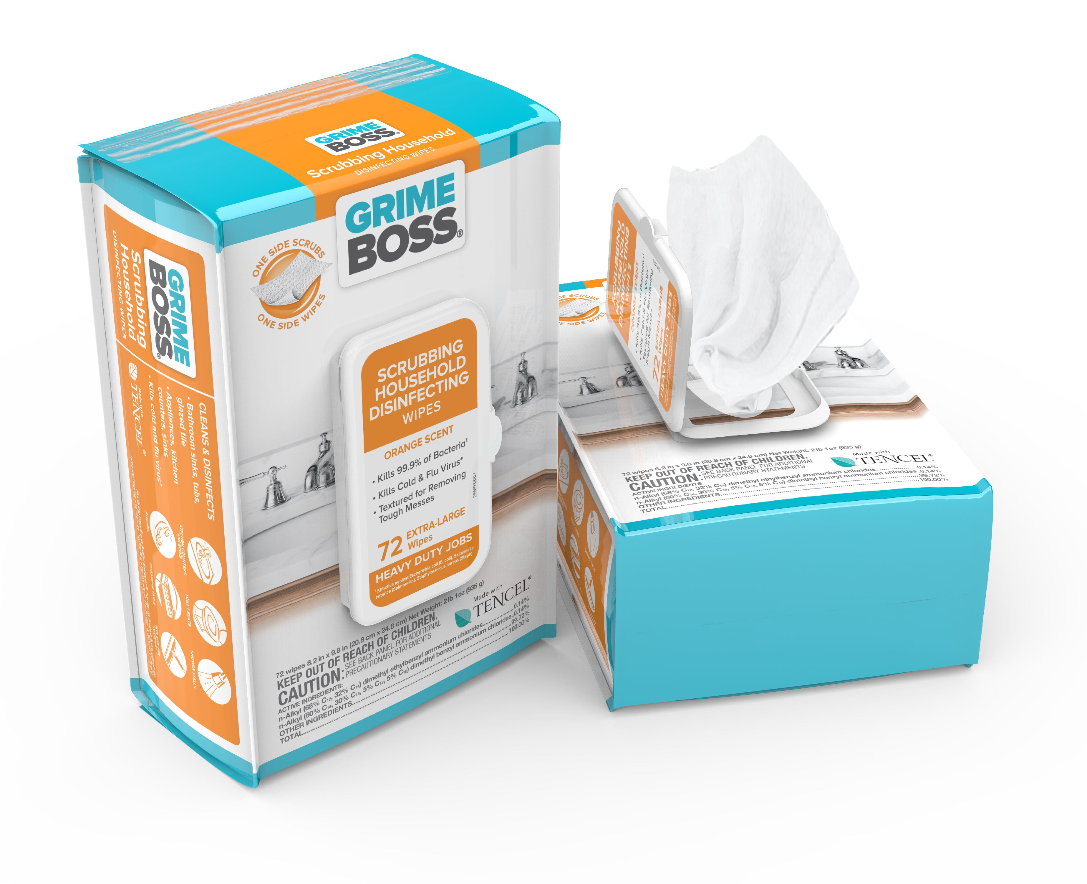 Two Grime Boss Heavy Duty Wipes - 60 Count Per Bag Non Flushable