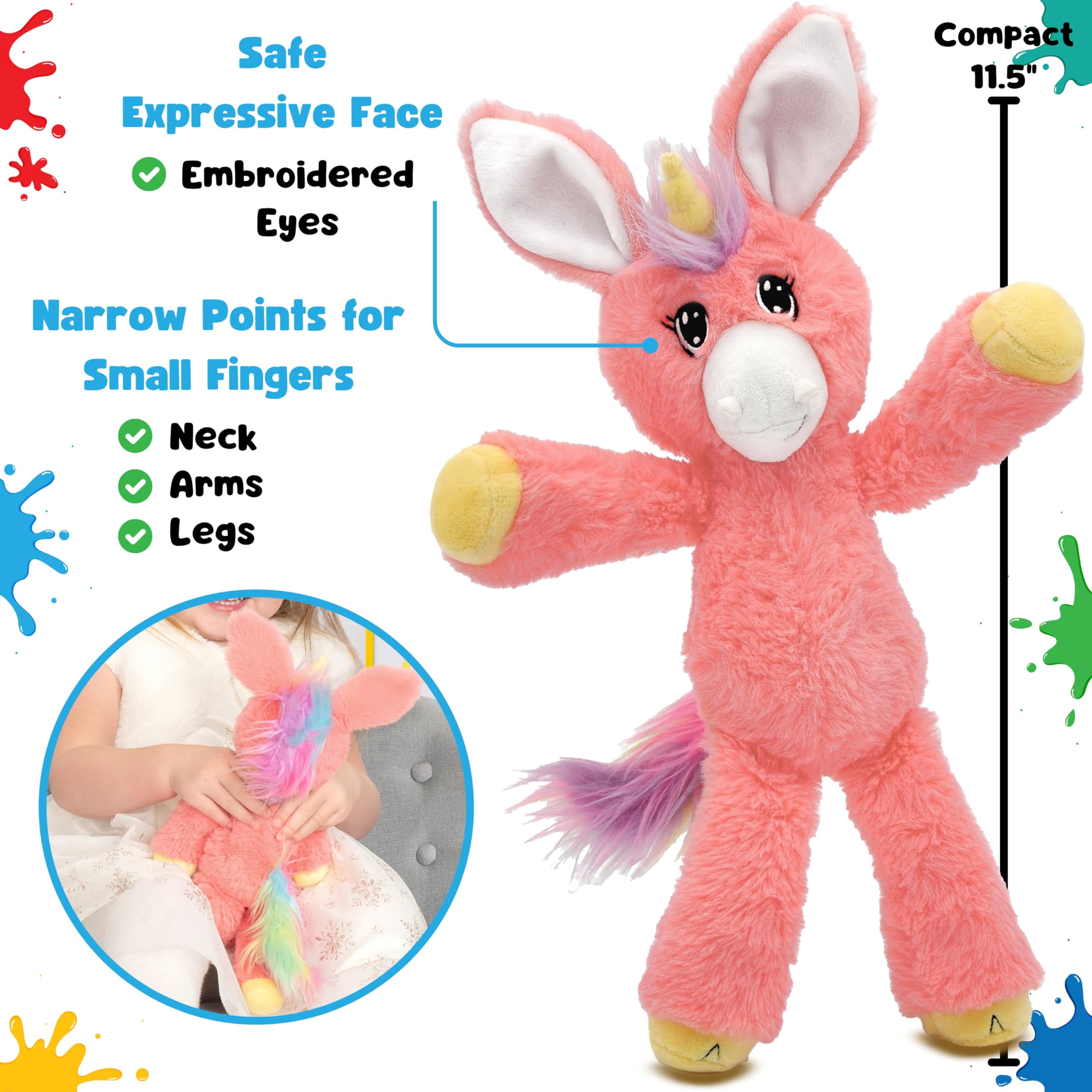 The Adventure Crew Gemma the Unicorn Plush Comfort / Activity Toy for Newborn and Up | Ultra-Soft, 11.5" Compact Size with Weighted Limbs | Interactive Companion for Early Learning
