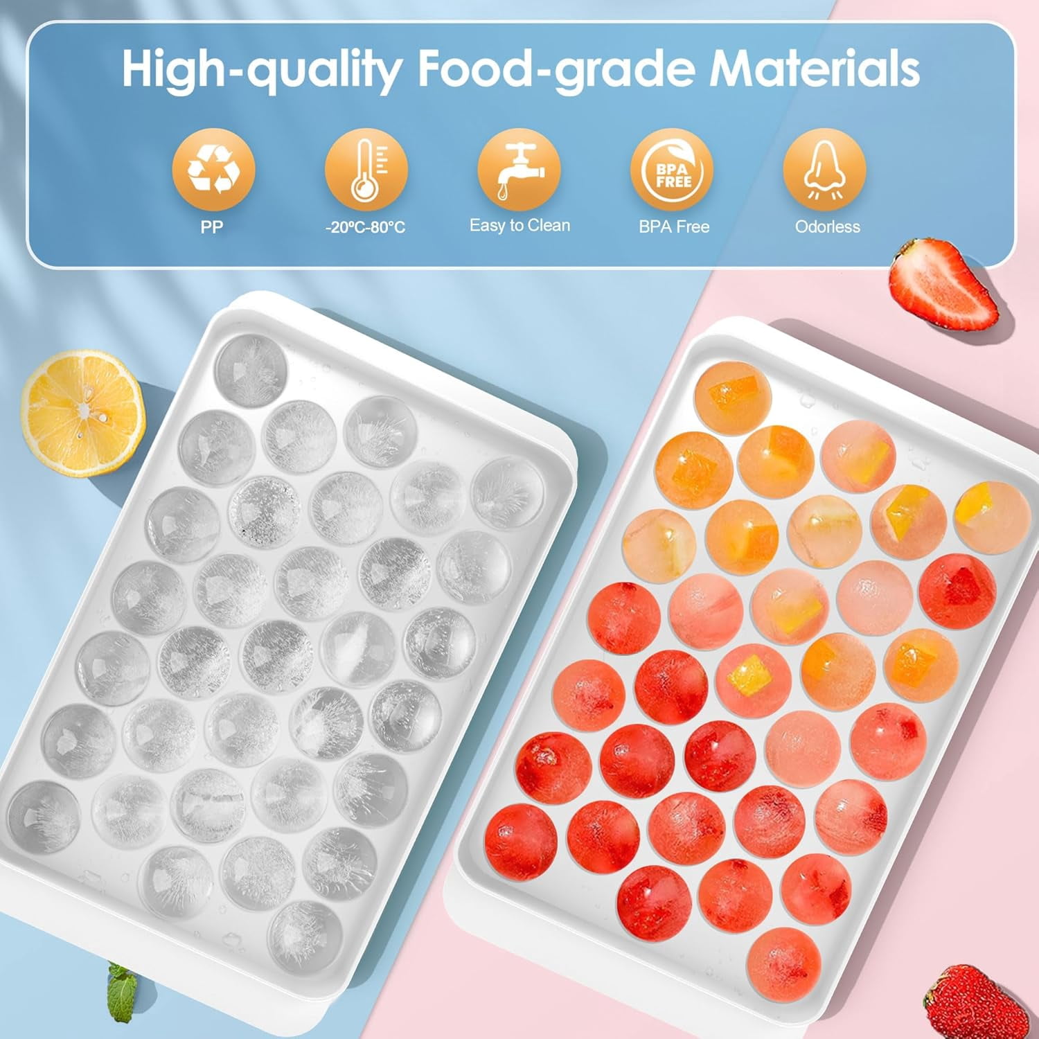 Ice Cube Tray with Lid and Bin - Round Ice Trays for Freezer with Lid - Ice Cube Trays for Freezer with Ice Container