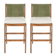 thumbnail image 4 of Tcbosik Set of 2 Outdoor Acacia Wood Bar Stools with Cushions, Counter Height Chair with Wicker Back for Patio, Garden, Poolside, Balcony, Cream & Green, 4 of 8