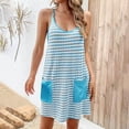 thumbnail image 3 of Causal Sleeveless Jumpsuit for Womens Racerback Striped Mini Romper Dress with Pocket Spaghetti Strap Summer Pajamas Rompers, Gray, M, 3 of 6