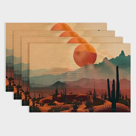 

Shiartex 4Pcs Sun Mountains Dining Table Placemats Linen Table Mats for Birthday Parties Christmas Restaurants Buffets - Home Decoration 18x12in