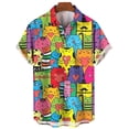 thumbnail image 3 of Camisa hawaiana con estampado 3D de gato de dibujos animados para hombre, blusa con estampado divertido de animales, blusa holgada de moda urbana de verano con solapa, mangas cortas, 3 of 4