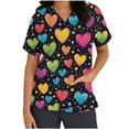 thumbnail image 2 of Busydd Plus Size Scrub Tops Women Fashion Graphic Print Valentines Day Nursing Scrub Top Casual Oversized Short Sleeve V Neck Women Scrubs with Pockets, 2 of 5