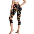 thumbnail image 2 of SCRAWLGOD Mushroom Print Black Capri Leggings for Women with Pockets - 4 Way Stretch Yoga Pants Lightweight Slim Yoga Legging with Tummy Control for Workout Running, L, 2 of 7