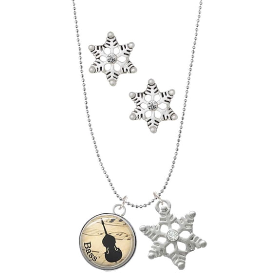 Delight Jewelry Silvertone Domed Music - Bass Silver tone Snowflake Charm Necklace and Stud Earrings