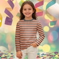 thumbnail image 2 of Byoo Tween Girl's Long Sleeve Tee Shirts Soft Stripe Graphic Crew Neck Pullover Shirt Kids Active Casual T Shirt,Orange, 2 of 4
