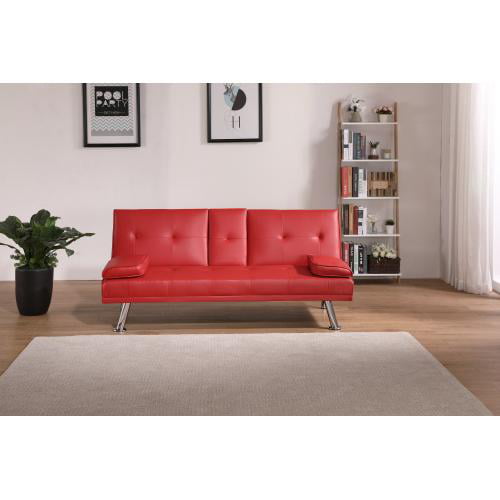 Futon Sofa Bed Couch White Leather Apt Armless Reclining Lies Flat bedroom Guest 