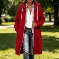 thumbnail image 4 of Oversize Winter Coats for Women, Women's Fashion Large Size Solid Color Zipper Hooded Plus Velvet Thickened Long Sleeve Jacket Red M, 4 of 6