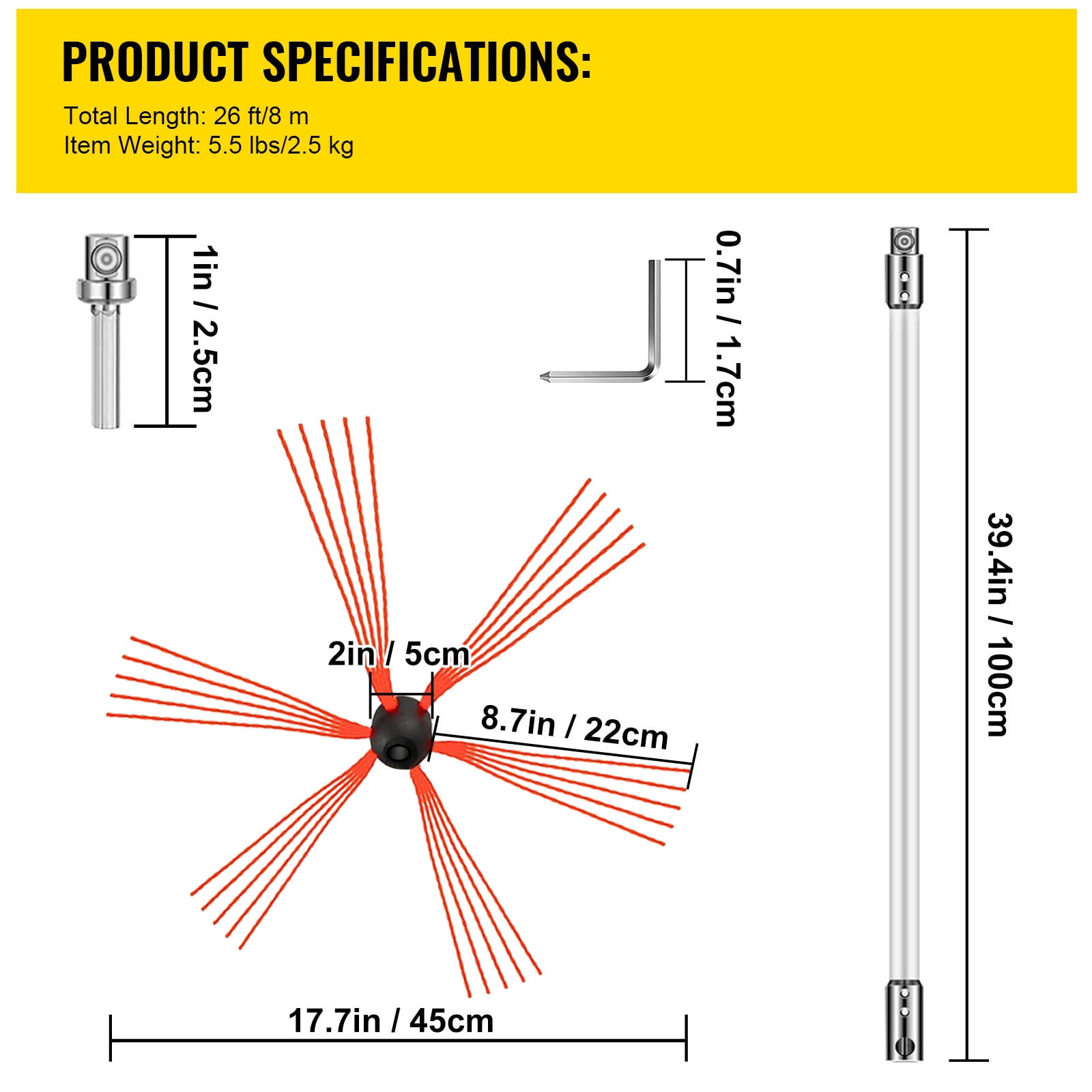 KFFKFF Power Sweep Flu-Flex Flexible chimney rods for Liners Brush Head brass fittings