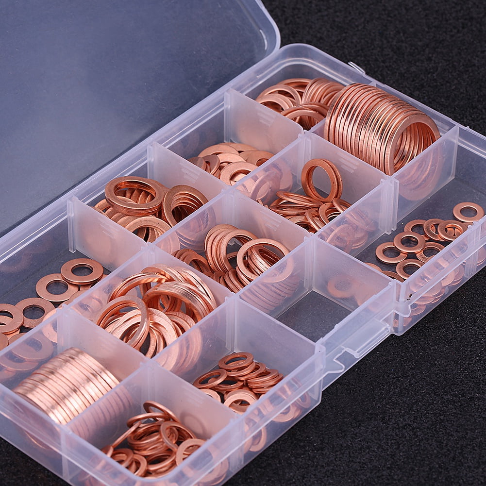 280Pcs Kit 12 Sizes Assorted Solid Copper Crush Washers Seal Flat Ring Case 