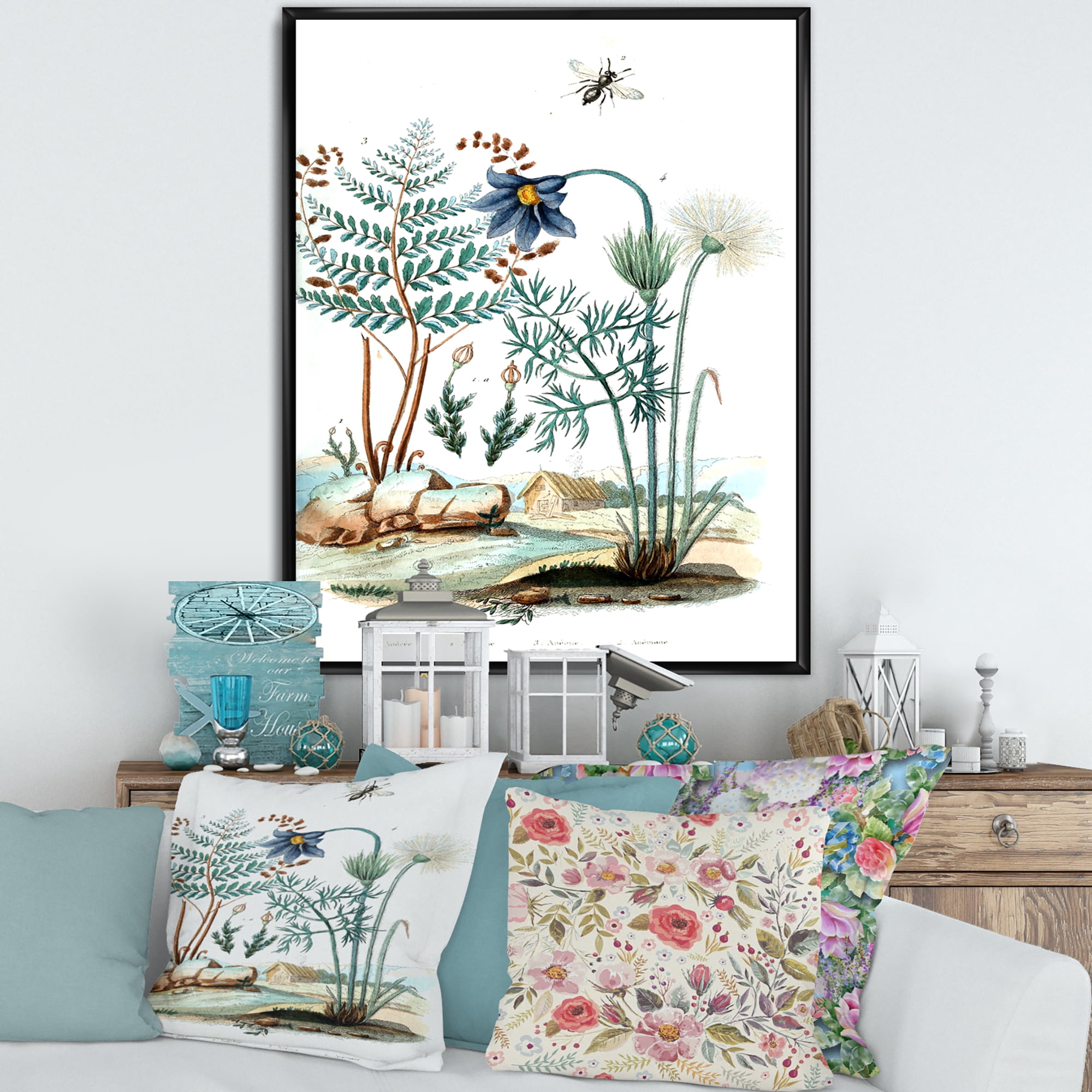 Designart 'Ancient Ancient Countryside Animals' Farmhouse Framed Canvas Wall Art Print