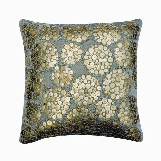 Pillow Cover, Silver Gray 18"x18" (45x45 cm) Throw Pillow Covers, Silk Metal Coins, Embroidery Throw Pillows For Couch, Geometric Pattern Contemporary Style - Coin Toss