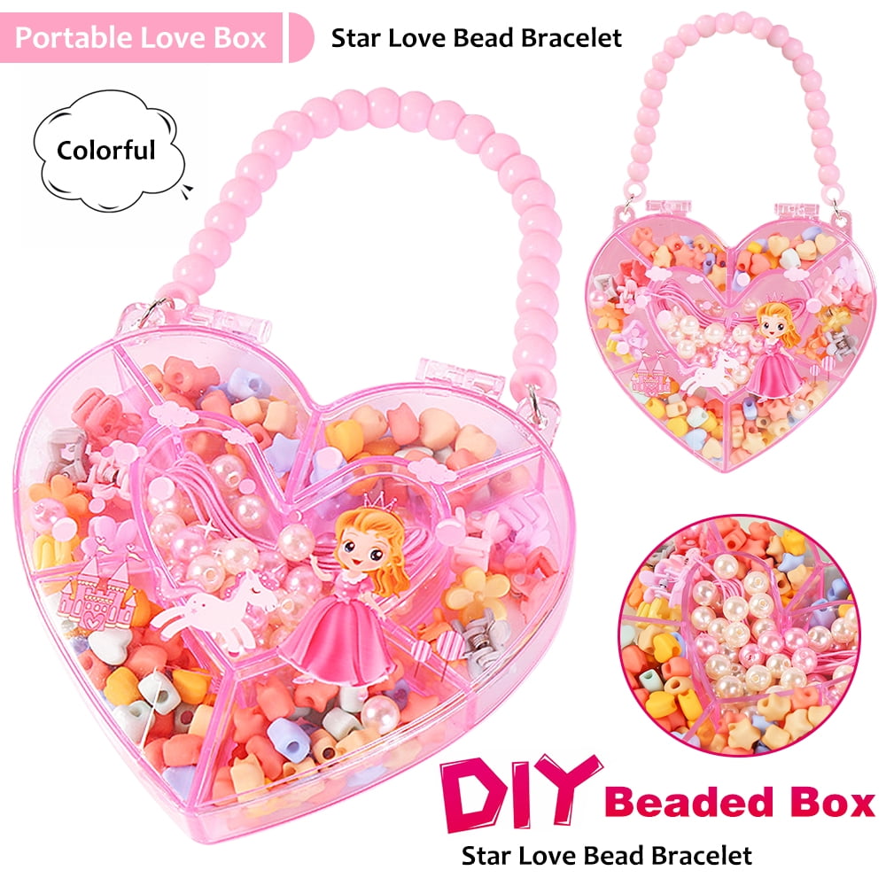 OUSITAID Craft Beads Storage Box Toys, Kids Jewelry Making Kit, Craft-Bead Art and Craft Kit, DIY Bracelets Necklace Hairband and Rings Toy for Age 3-8 Years Old Girls